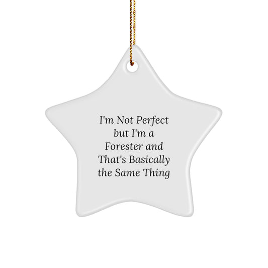 Funny Forester Gifts from Friends, Christmas Unique Gifts for Foresters, Star Ornament with Gold Cord - Image 1