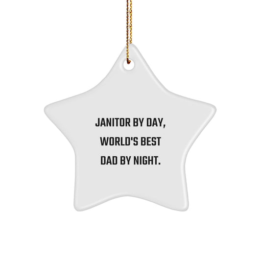 Janitor Gifts from Men to Janitor, Janitor By Day, World's Best Dad By Night. Star Ornament for Christmas - Image 1