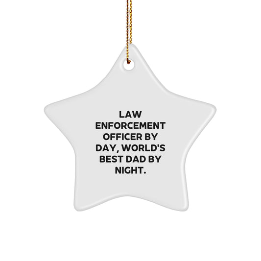 Funny Law Enforcement Officer Gifts from Family, Star Ornament for Law Enforcement Officer By Day, World's Best Dad By Night., Christmas Unique Gifts - Image 1