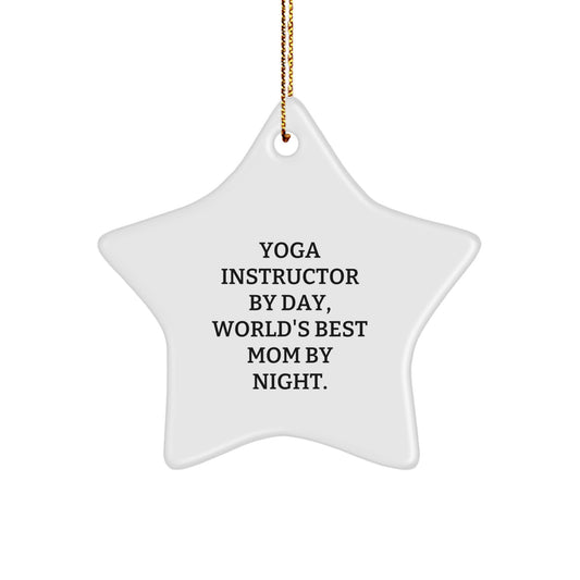 Funny Yoga Instructor Star Ornament Gifts from Men, Women, Family, Friends - World's Best Mom By Night, White Star Shaped Decoration for Christmas Unique Gifts - Image 1