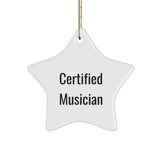 Funny Musician Gifts from Friends for Christmas Unique Star Ornaments with Certified Musician Quote - White Star Shaped Decorations - Image 1