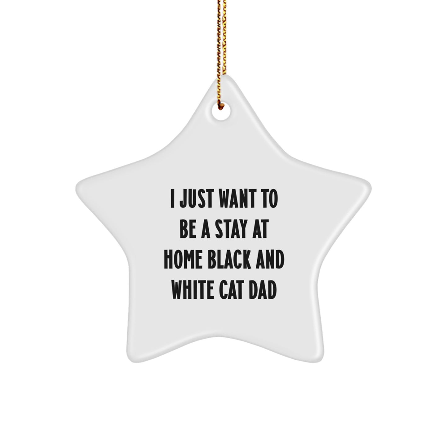Funny Black and White Cat Dad Gift, White Star Ornament, 'I Just Want To Be A Stay At Home Black And White Cat Dad' Christmas Unique - Image 1