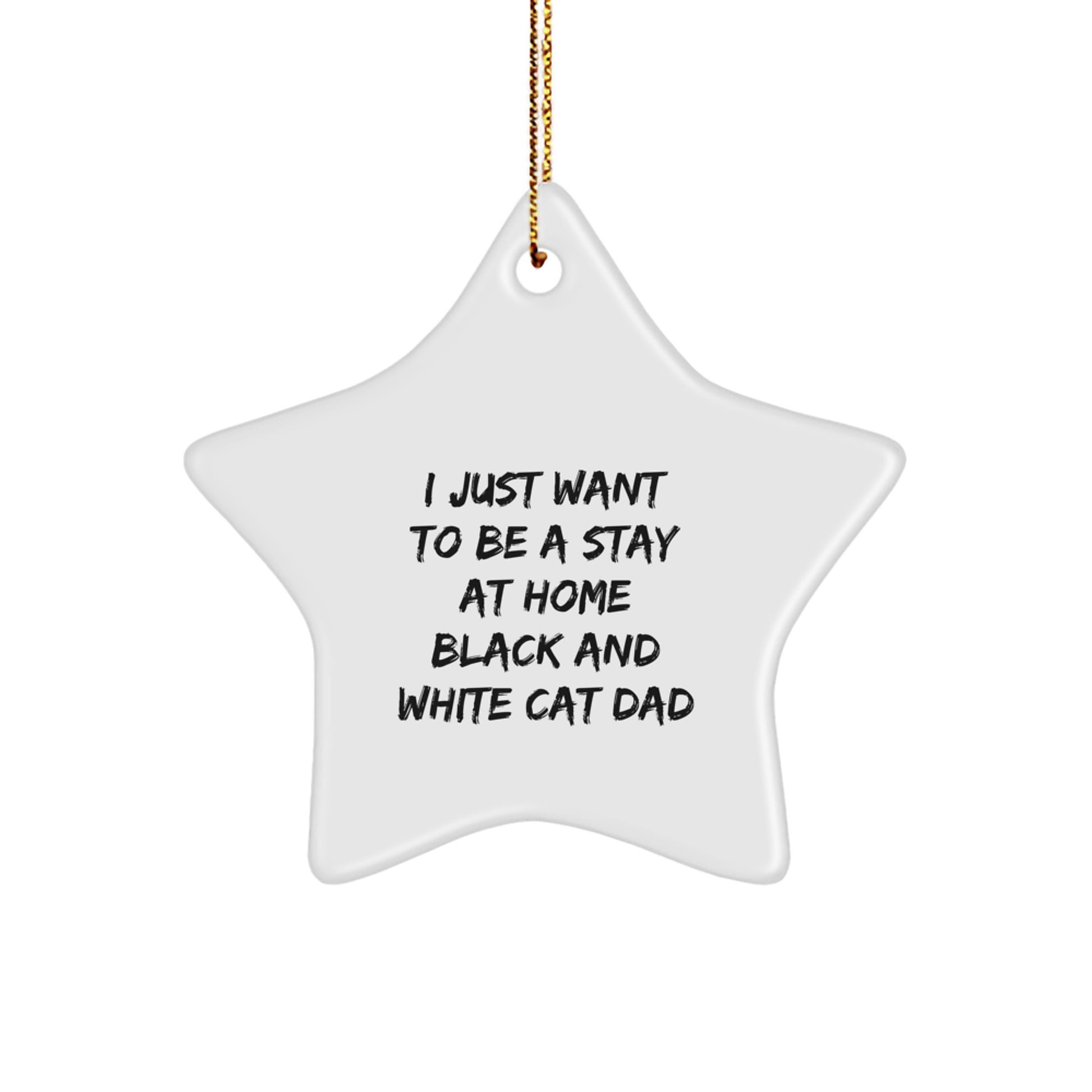 Funny Black and White Cat Gifts for Men, Women, Friends, Family, Star Ornament with Gold Cord, I Just Want To Be A Stay At Home Black And White Cat Dad - Image 1