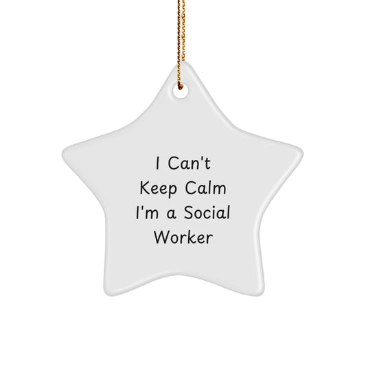 Gifts from Friends and Family for Social Workers - 'I Can't Keep Calm I'm A Social Worker' Star Ornament, Christmas Unique Gifts - Image 1