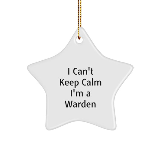 Funny Warden Gifts from Friends for Christmas - 'I Can't Keep Calm I'm A Warden' Star Ornament - Image 1