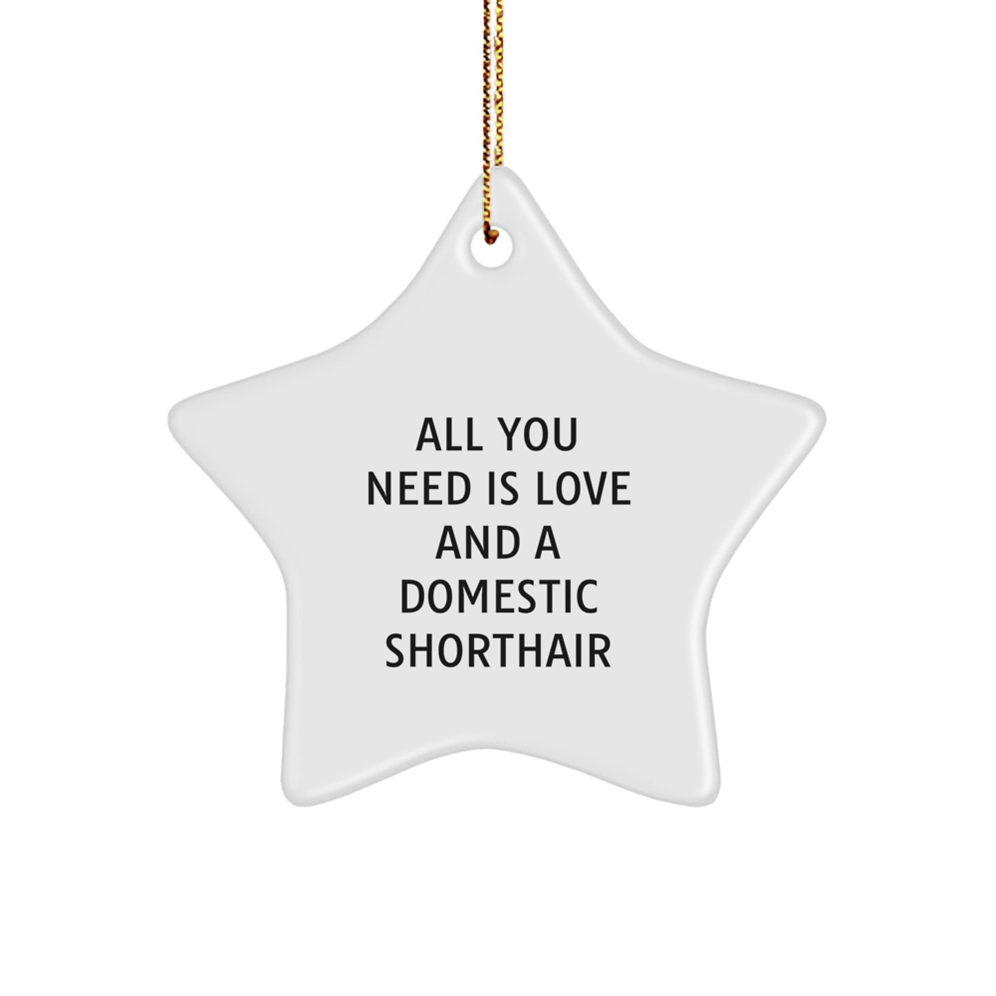 Domestic Shorthair Cat Lover's Star Ornament, Christmas Unique Gifts for Friends, Funny Quote 'All You Need Is Love And A Domestic Shorthair', Star Shaped Home Decor - Image 1