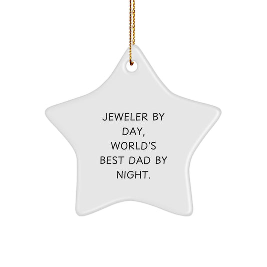 Jeweler Gifts by Friends - Funny Star Ornament, White, Star Shaped, Christmas Unique Gifts from Family to World's Best Dad - Image 1