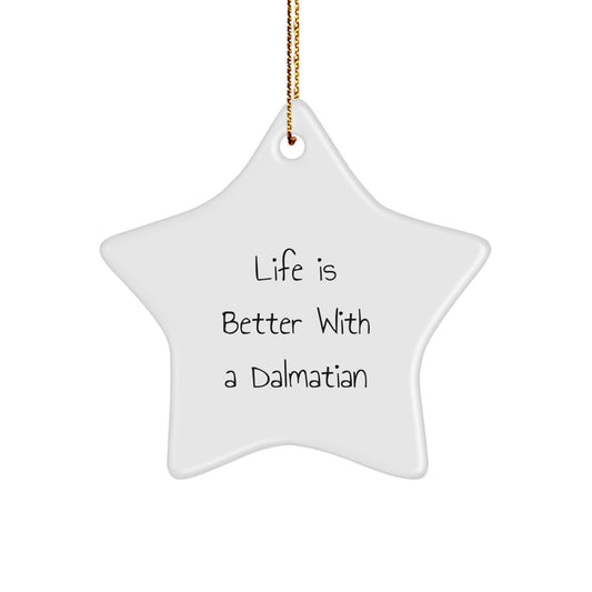 Dalmatian Dog Star Ornament Gifts from Family - Inspirational Christmas Decorations - Star Shaped MDF with Gold Cord - Image 1