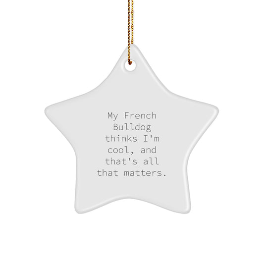 French Bulldog Star Ornament, Funny Quote Gifts for Men, Women, Friends, Coworkers, Family - 'My French Bulldog Thinks I'm Cool, And That's All That Matters.' - Image 1