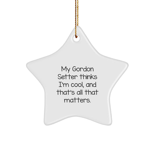 Gordon Setter Dog Lover Gifts from Men to Family - Funny Star Ornament, 'My Gordon Setter Thinks I'm Cool, And That's All That Matters.' - Image 1