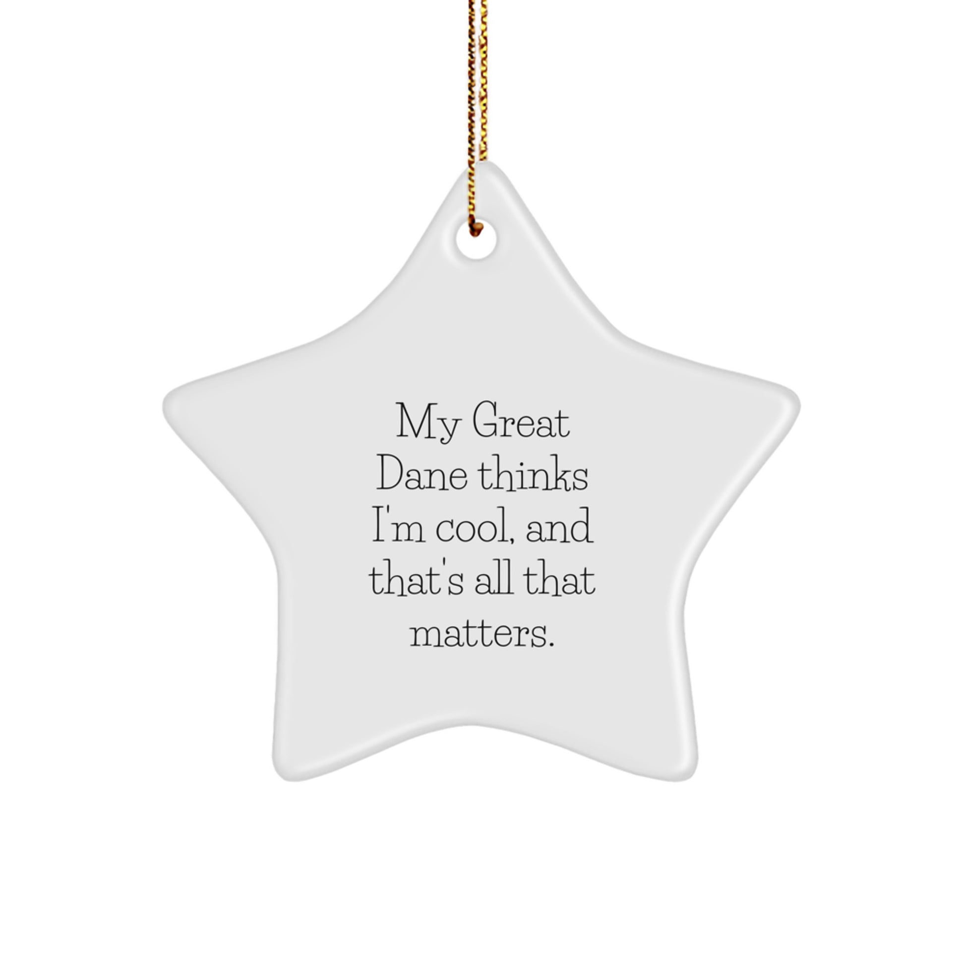 Funny Great Dane Dog Gifts from Friends for Men - Star Ornament with 'My Great Dane Thinks I'm Cool, And That's All That Matters.' Quote for Christmas Unique Gifts - Image 1