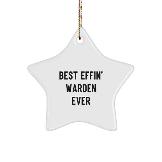 Funny Warden Star Ornament Gifts for Men from Friends, Best Effin' Warden Ever, Christmas Unique Decorations - Image 1