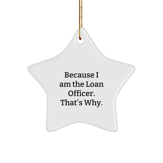 Funny Loan Officer Gifts for Men, Christmas Unique Star Ornament from Friends, Coworkers, Family - 'Because I Am The Loan Officer. That's Why.' Decorative Star - Image 1