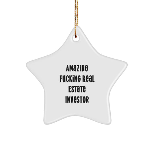 Funny Real Estate Investor Gifts from Family to Friends, Christmas Unique Star Ornament Decorations for Real Estate Investor Men, Cute Quote Star Shaped MDF Wood Decoration - Image 1