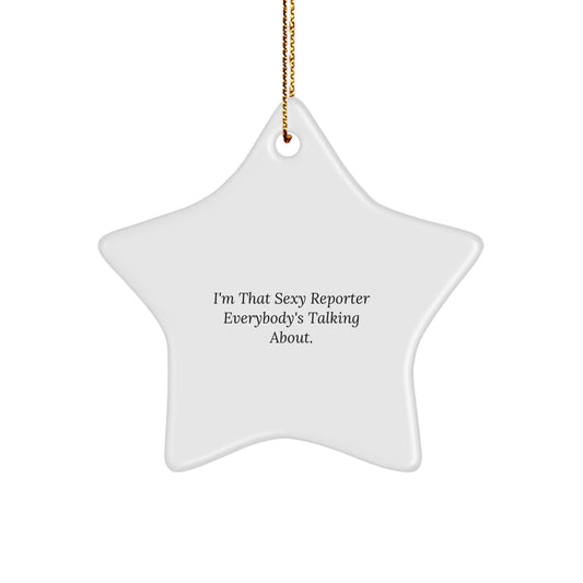 Gifts from Friends and Family for the Reporter Who's That Sexy Star Ornament, Christmas Unique Decorations, Funny Quote Reporter Star Shaped White MDF and Glossy Finish Decor - Image 1