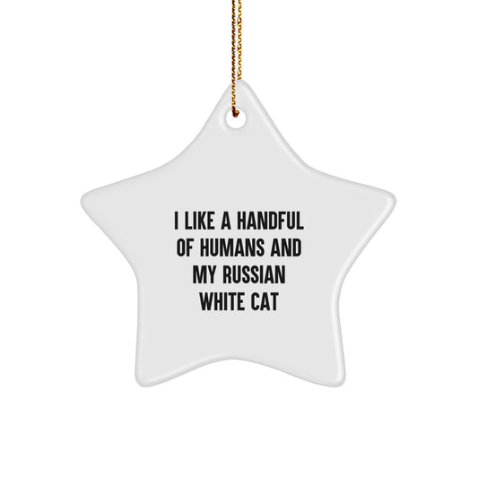 Cute Russian White Cat Lover Gifts from Men for Christmas Star Ornament - Image 1