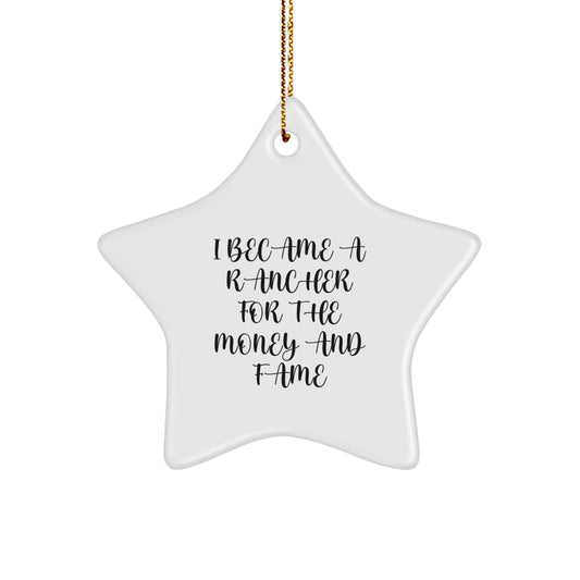 Funny Rancher Star Ornament Gifts for Men from Coworkers, Unique Christmas Decorations with 'I Became A Rancher For The Money And Fame' Quote - Image 1