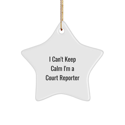 Funny Court Reporter Gifts for Christmas, 'I Can't Keep Calm I'm A Court Reporter' Star Ornament, Perfect for Friends, Family, Coworkers, Unique Gifts from Men to Women - Image 1