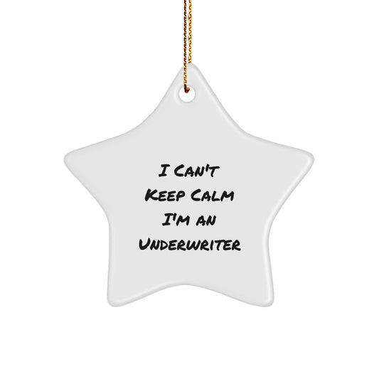 Funny Underwriter Gifts, 'I Can't Keep Calm I'm An Underwriter' Star Ornament, Ideal Gifts from Friends to Family, Ideal for Underwriter Christmas - Image 1