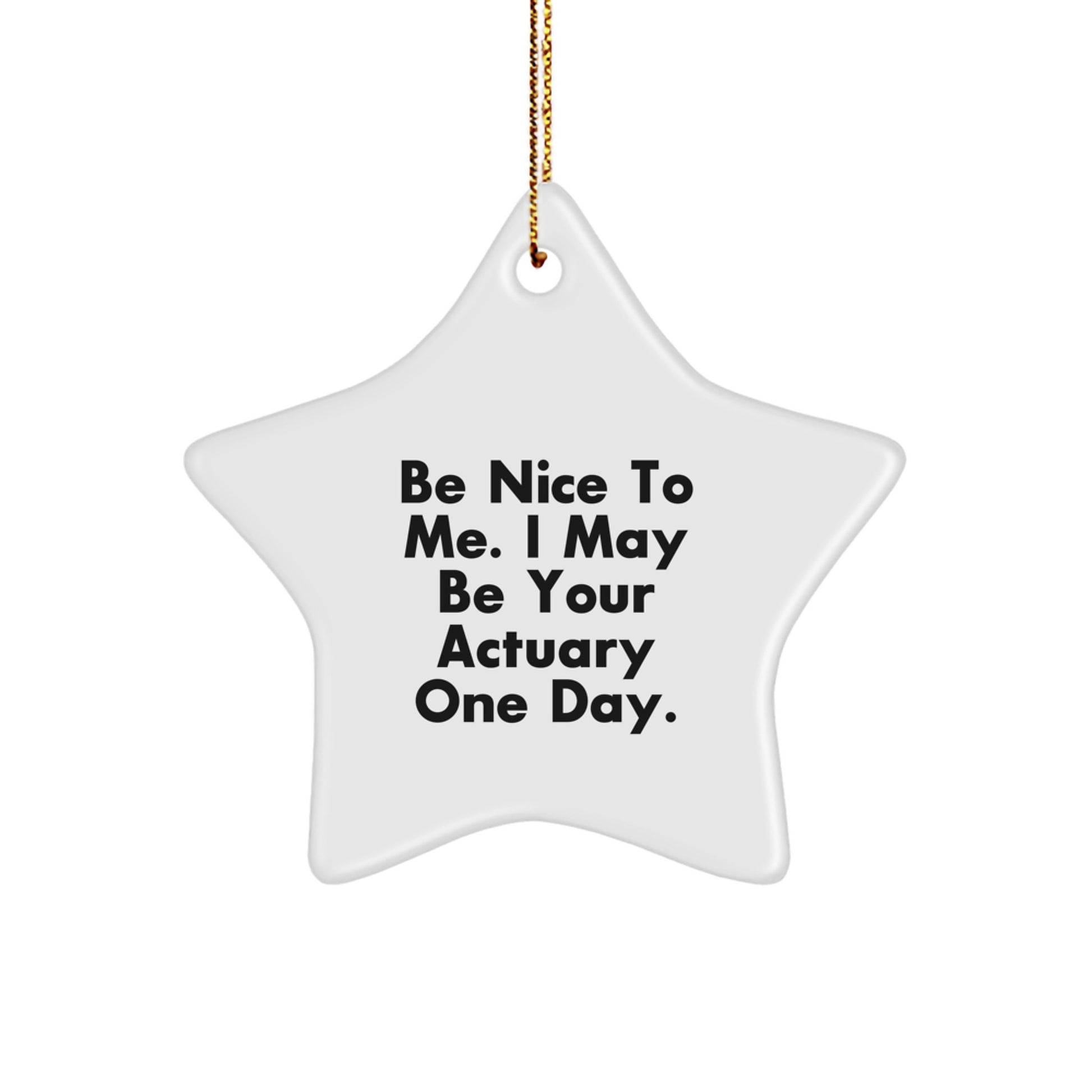Funny Actuary Gifts from Friends and Family, Be Nice To Me. I May Be Your Actuary One Day. Christmas Unique Star Ornament - Image 1