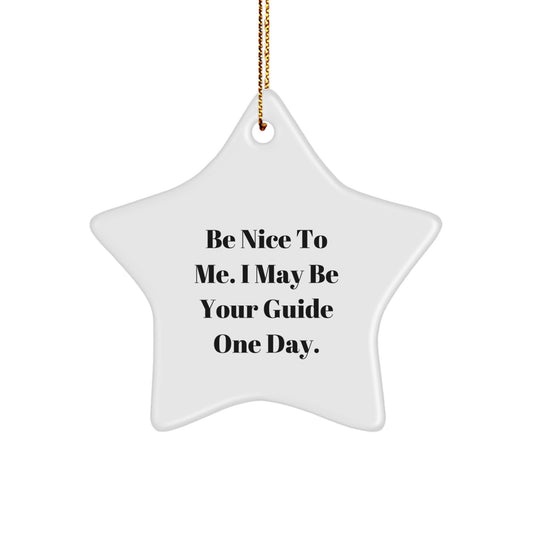 Funny Guide Gifts from Family to Friends - Be Nice To Me. I May Be Your Guide One Day. Star Ornament for Christmas Unique Gifts - Image 1