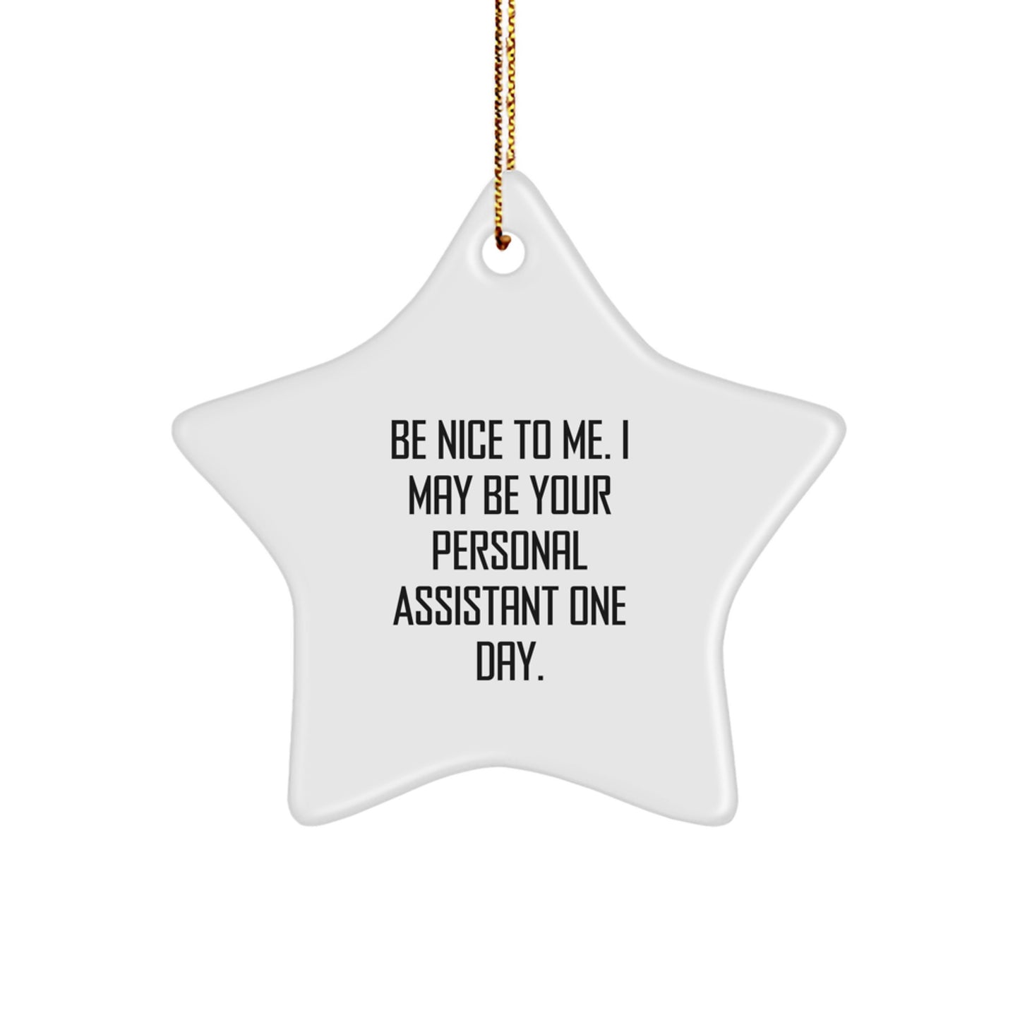 Funny Personal Assistant Gifts from Friends to Coworkers - 'Be Nice To Me. I May Be Your Personal Assistant One Day.' Star Ornament for Christmas - Image 1