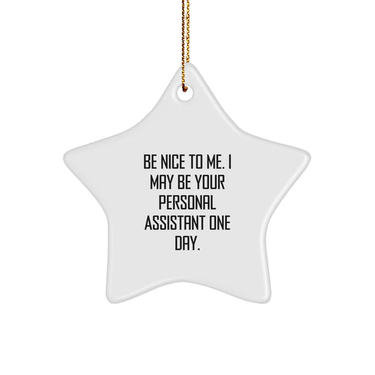 Funny Personal Assistant Gifts from Friends to Coworkers - 'Be Nice To Me. I May Be Your Personal Assistant One Day.' Star Ornament for Christmas - Image 1