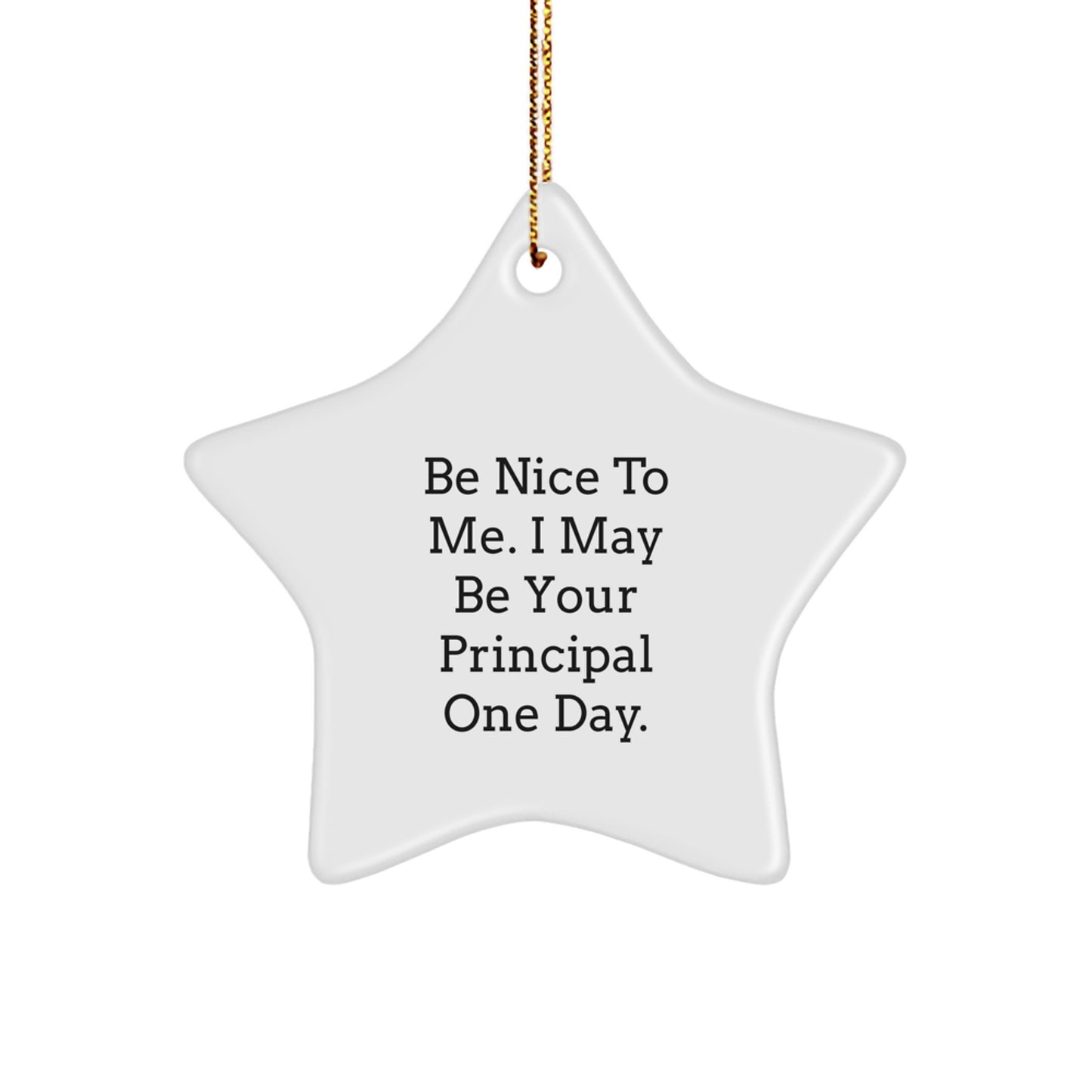 Funny Principal Gifts for Men Friends Coworkers Family - Be Nice To Me. I May Be Your Principal One Day. White Star Ornament, Christmas Unique Present - Image 1