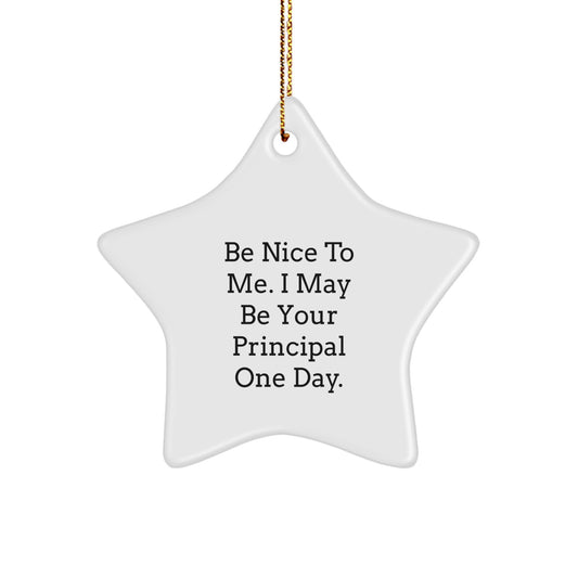 Funny Principal Gifts for Men Friends Coworkers Family - Be Nice To Me. I May Be Your Principal One Day. White Star Ornament, Christmas Unique Present - Image 1