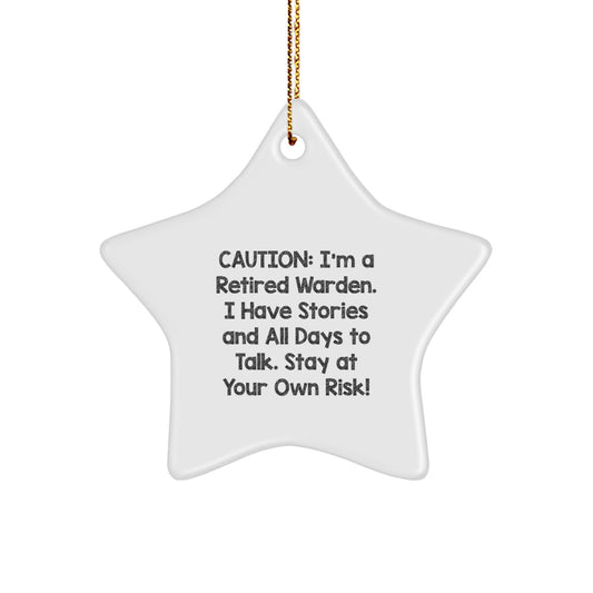 Funny Warden Gifts for Men, Caution Sign Star Ornament - Perfect Warden Retirement Humor, Gifts from Men for Men on Christmas - Image 1