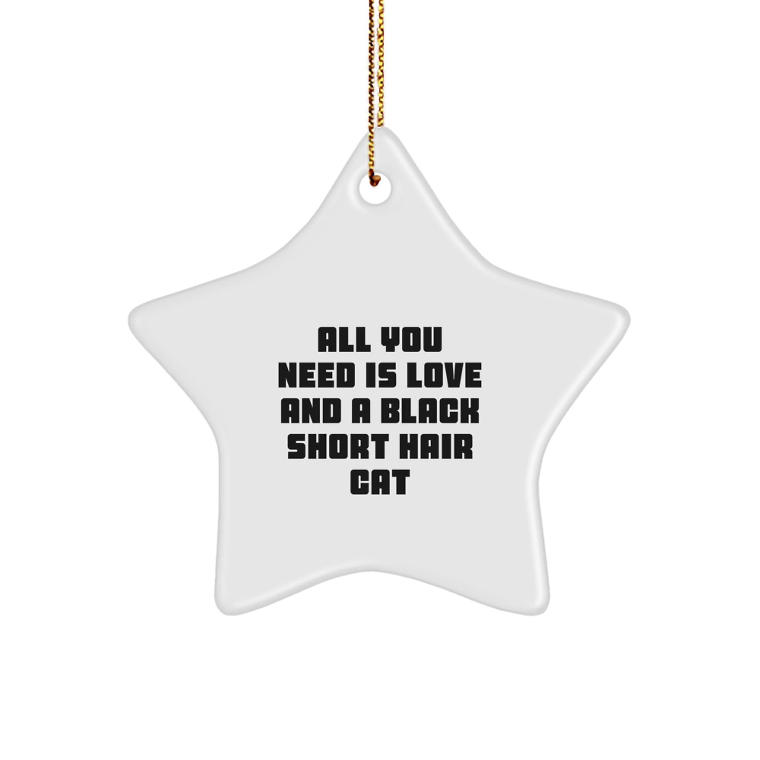 Black Short Hair Cat Star Ornament, Gifts from Friends to Family for Christmas, 'All You Need Is Love And A Black Short Hair Cat' Quote - Image 1