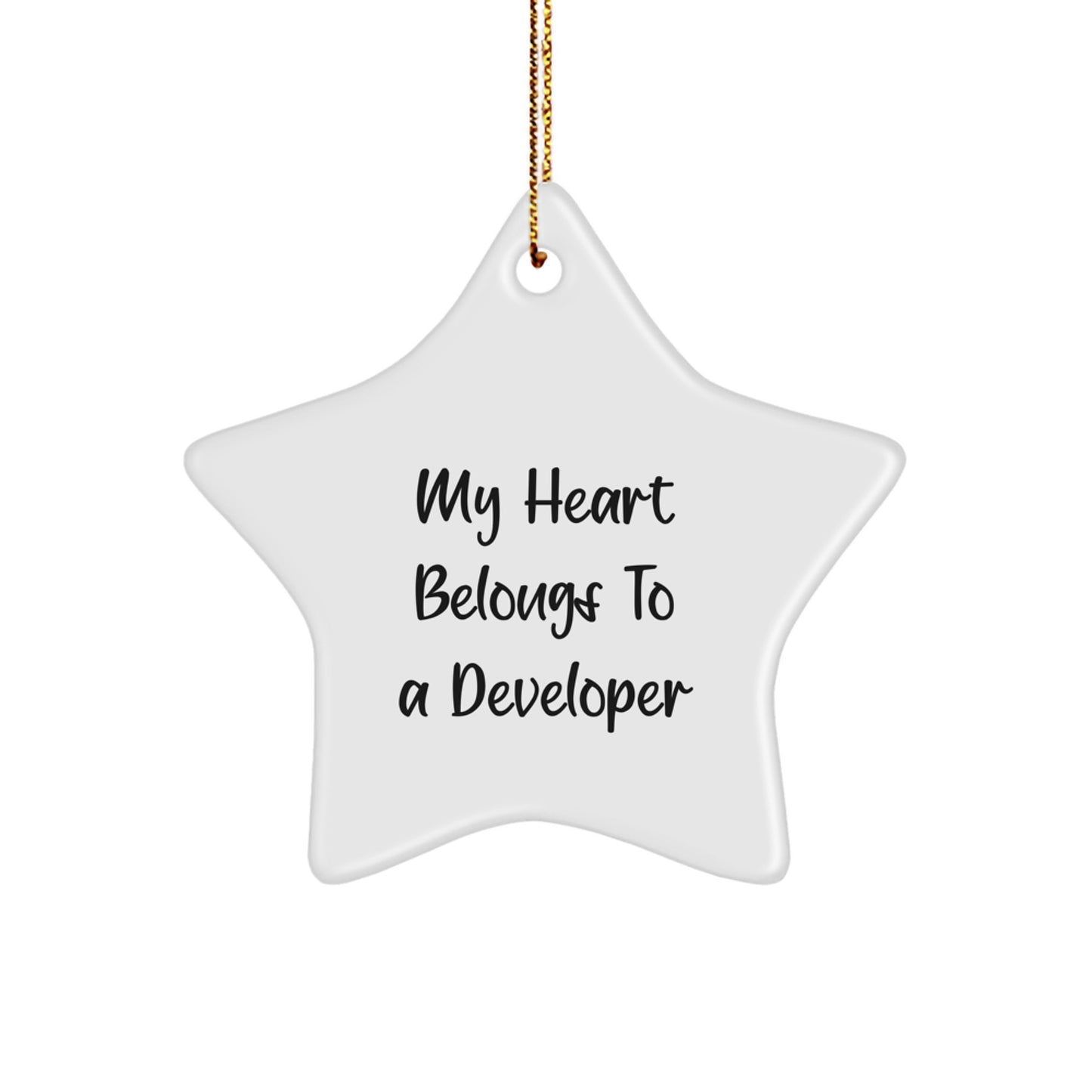 Funny Developer Gifts from Friends - 'My Heart Belongs To A Developer' White Star Ornament for Christmas - Image 1