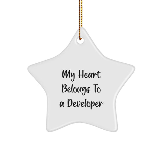 Funny Developer Gifts from Friends - 'My Heart Belongs To A Developer' White Star Ornament for Christmas - Image 1
