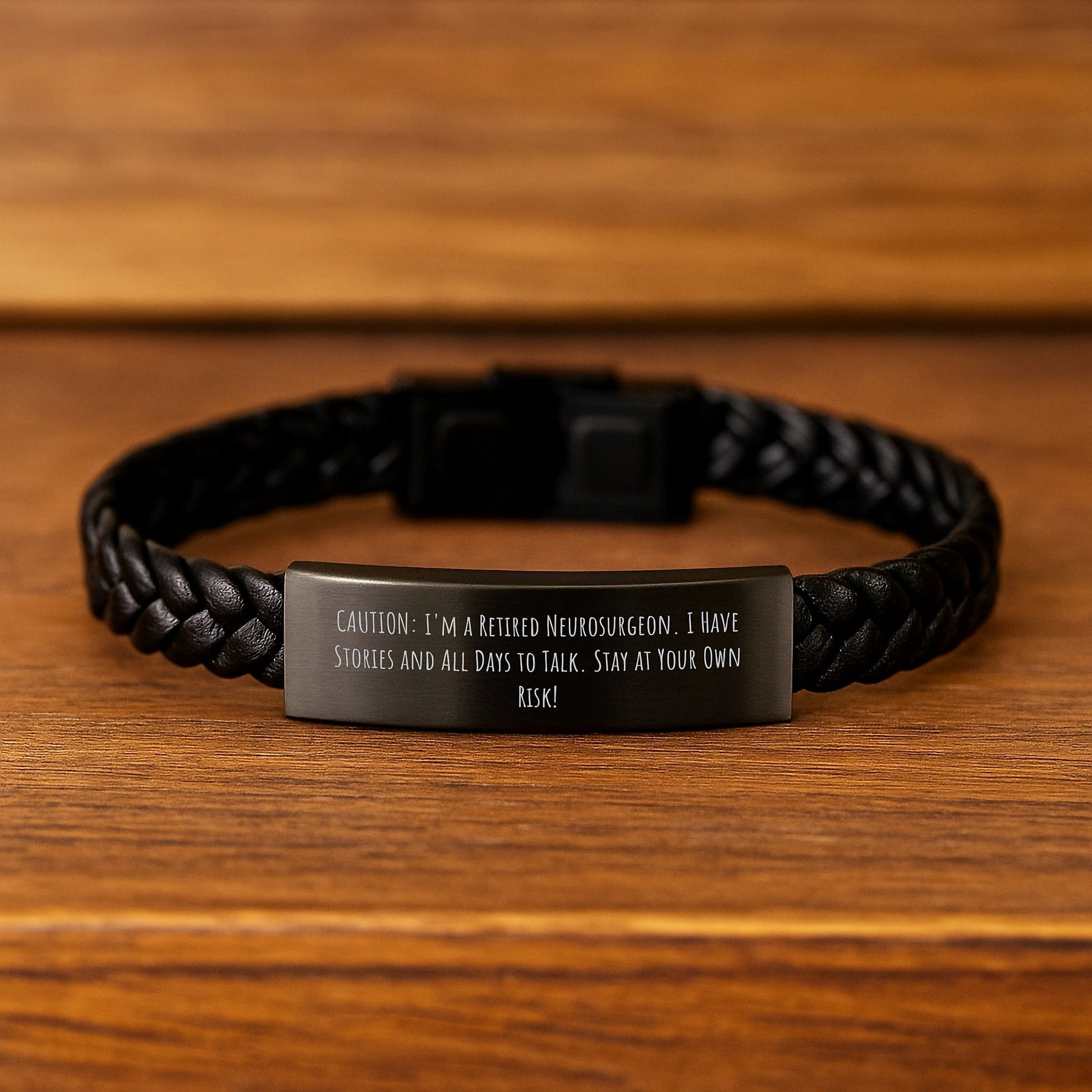 'Stay At Your Own Risk!' Funny Neurosurgeon Gifts for Men, Interlaced Leather Bracelet for Graduation, Gifts from Friends, for Neurosurgeon - Victory Thru Vision