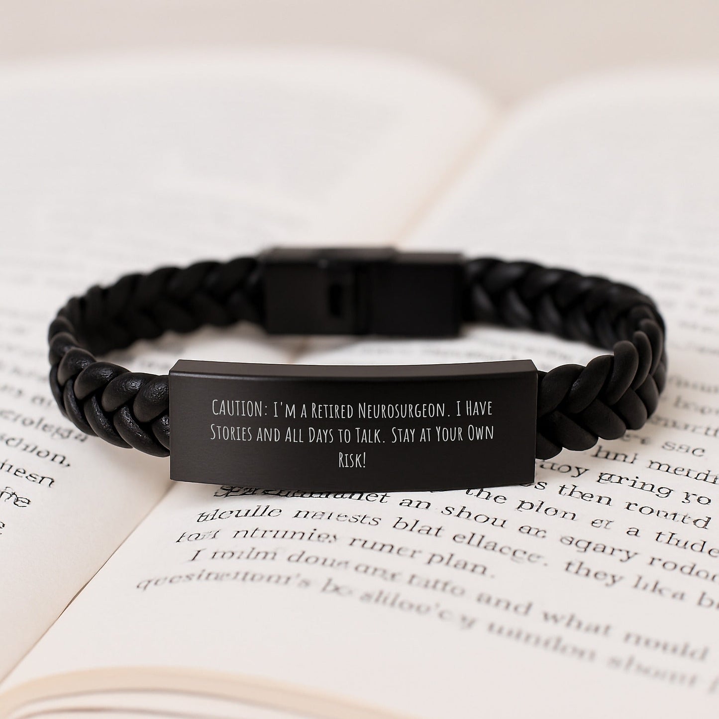 'Stay At Your Own Risk!' Funny Neurosurgeon Gifts for Men, Interlaced Leather Bracelet for Graduation, Gifts from Friends, for Neurosurgeon - Victory Thru Vision
