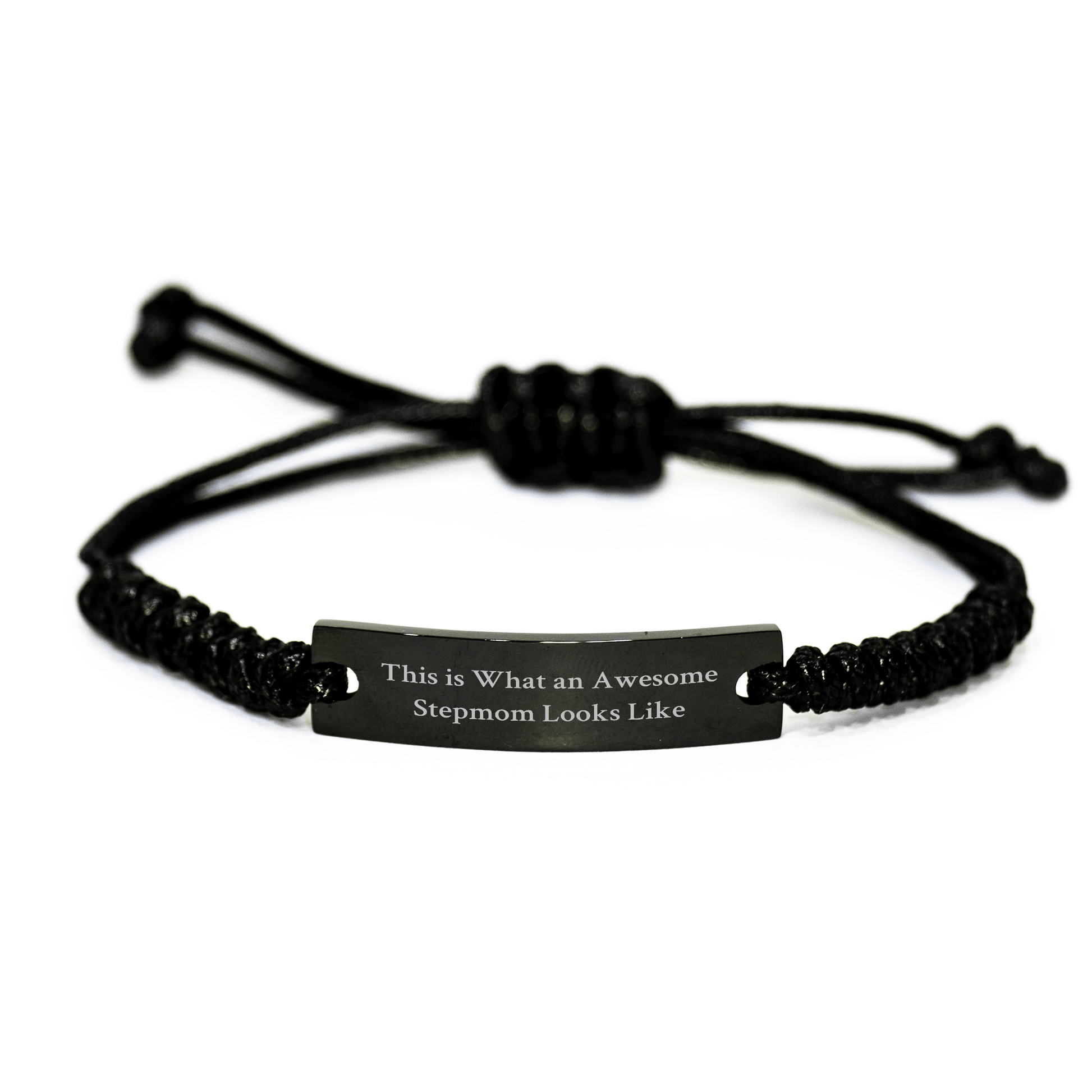 Stepmom Gifts from Men to Awesome Stepmom for Graduation - Inspirational Quote Rope Bracelet - Black Stainless Steel with Interlaced Rope, Adjustable 3.34-9.84 inches - Victory Thru Vision 