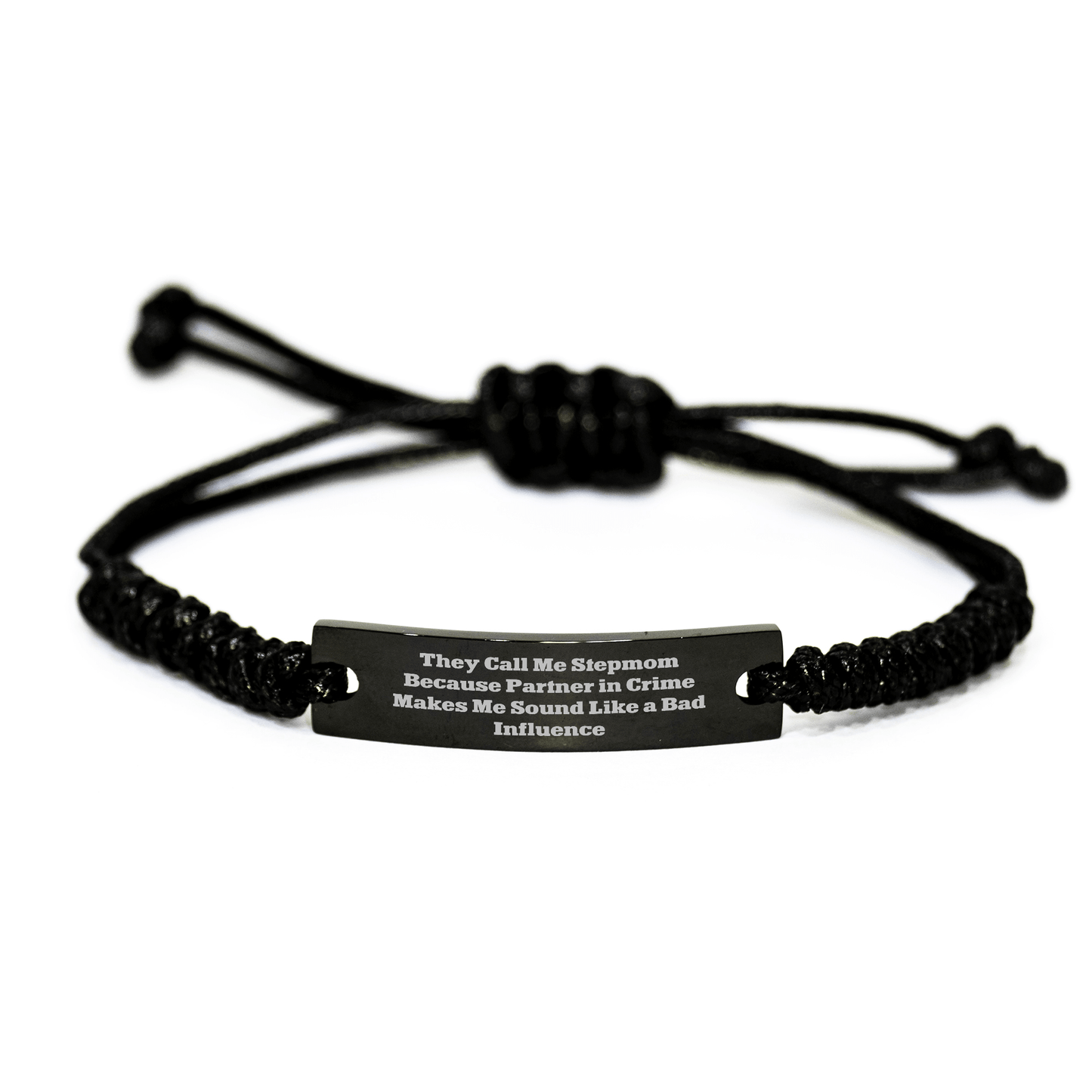 Stepmom Gifts Funny Quote Rope Bracelet for Stepmom, Gifts from Mom, Unique Graduation Gifts for Step Mom, 'They Call Me Stepmom Because Partner In Crime Makes Me Sound Like A Bad Influence' - Victory Thru Vision 