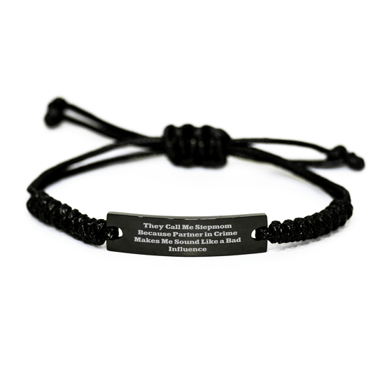 Stepmom Gifts Funny Quote Rope Bracelet for Stepmom, Gifts from Mom, Unique Graduation Gifts for Step Mom, 'They Call Me Stepmom Because Partner In Crime Makes Me Sound Like A Bad Influence' - Victory Thru Vision 