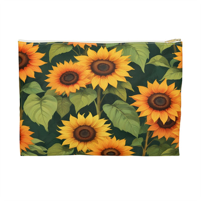 Sunflower Accessory Pouch, Floral Makeup Bag, Botanical Coin Purse, Cute Floral Clutch, Yellow Sunflowers - Victory Thru Vision 