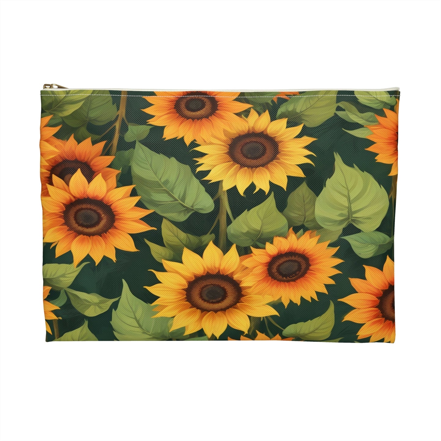 Sunflower Accessory Pouch, Floral Makeup Bag, Botanical Coin Purse, Cute Floral Clutch, Yellow Sunflowers - Victory Thru Vision 