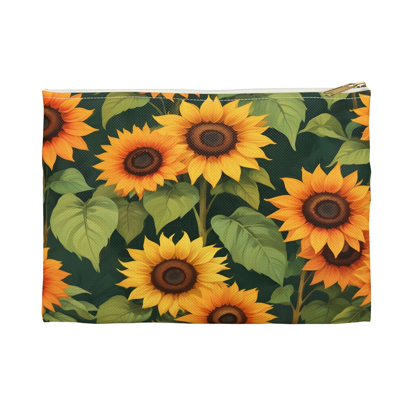 Sunflower Accessory Pouch, Floral Makeup Bag, Botanical Coin Purse, Cute Floral Clutch, Yellow Sunflowers - Victory Thru Vision 