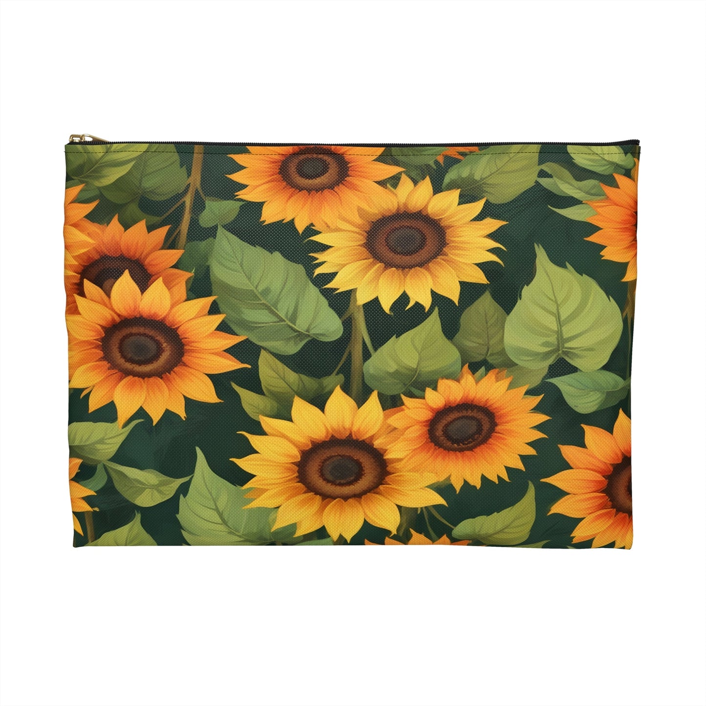 Sunflower Accessory Pouch, Floral Makeup Bag, Botanical Coin Purse, Cute Floral Clutch, Yellow Sunflowers - Victory Thru Vision 