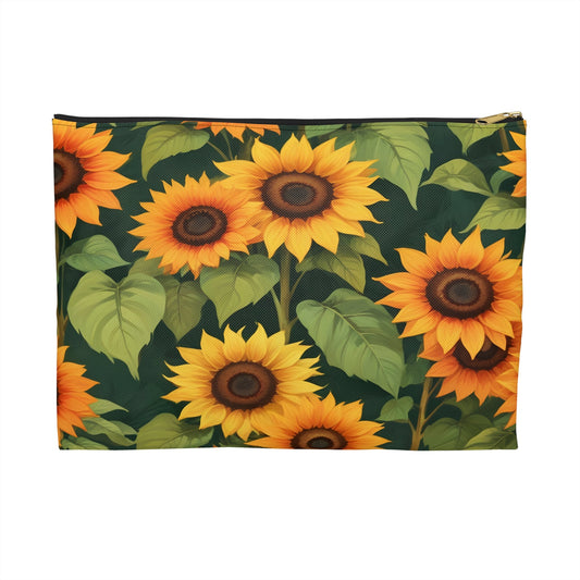 Sunflower Accessory Pouch, Floral Makeup Bag, Botanical Coin Purse, Cute Floral Clutch, Yellow Sunflowers - Victory Thru Vision 