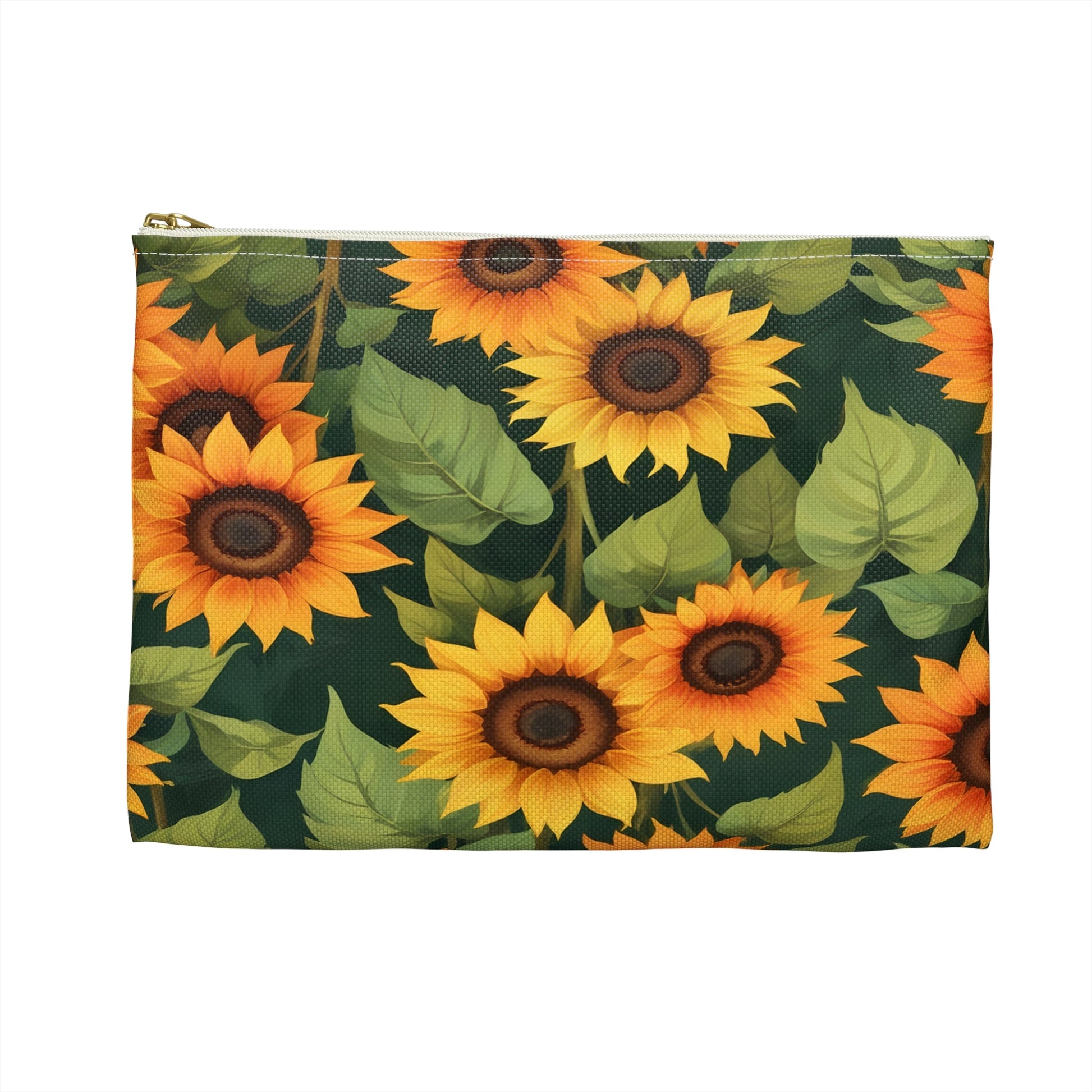 Sunflower Accessory Pouch, Floral Makeup Bag, Botanical Coin Purse, Cute Floral Clutch, Yellow Sunflowers - Victory Thru Vision 