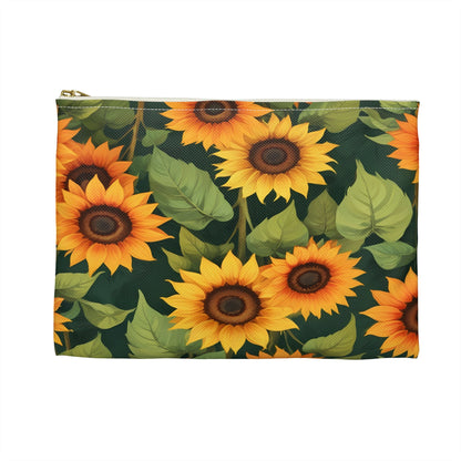 Sunflower Accessory Pouch, Floral Makeup Bag, Botanical Coin Purse, Cute Floral Clutch, Yellow Sunflowers - Victory Thru Vision 