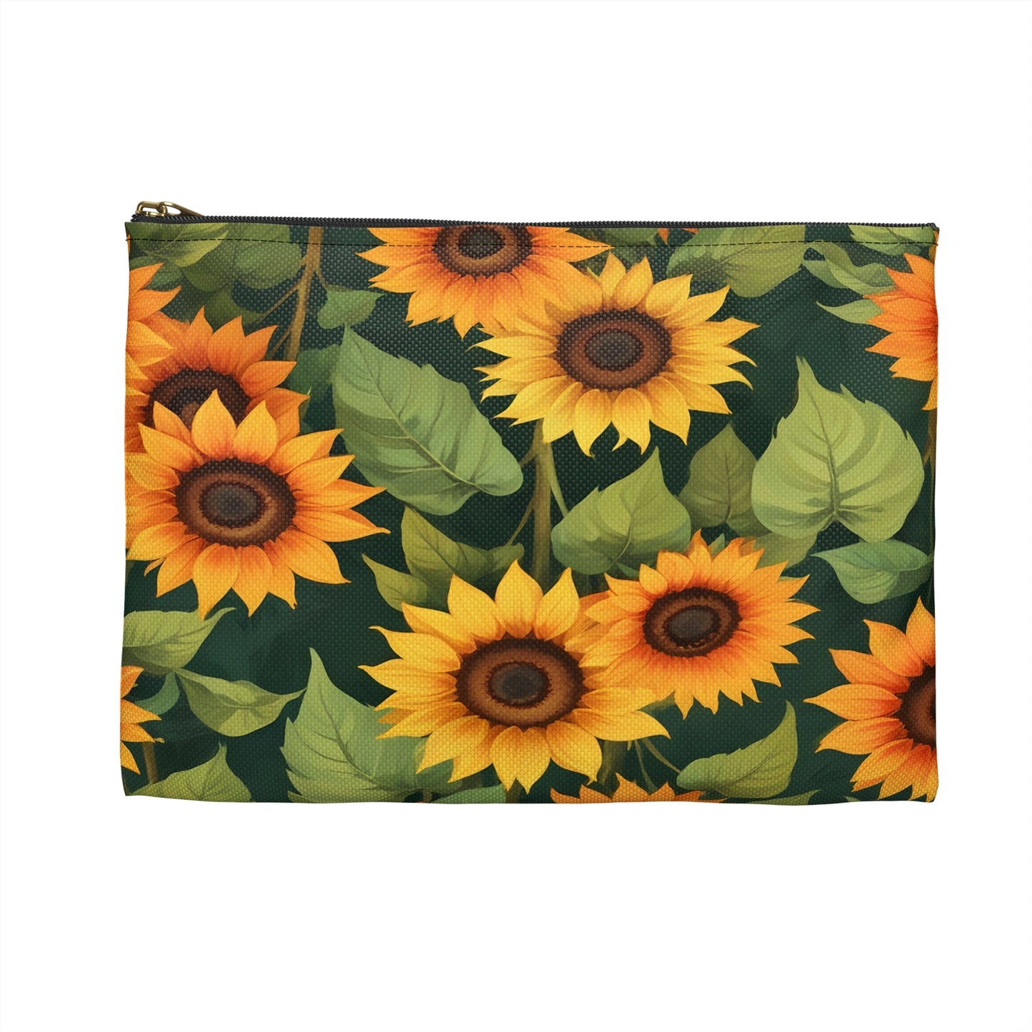 Sunflower Accessory Pouch, Floral Makeup Bag, Botanical Coin Purse, Cute Floral Clutch, Yellow Sunflowers - Victory Thru Vision 