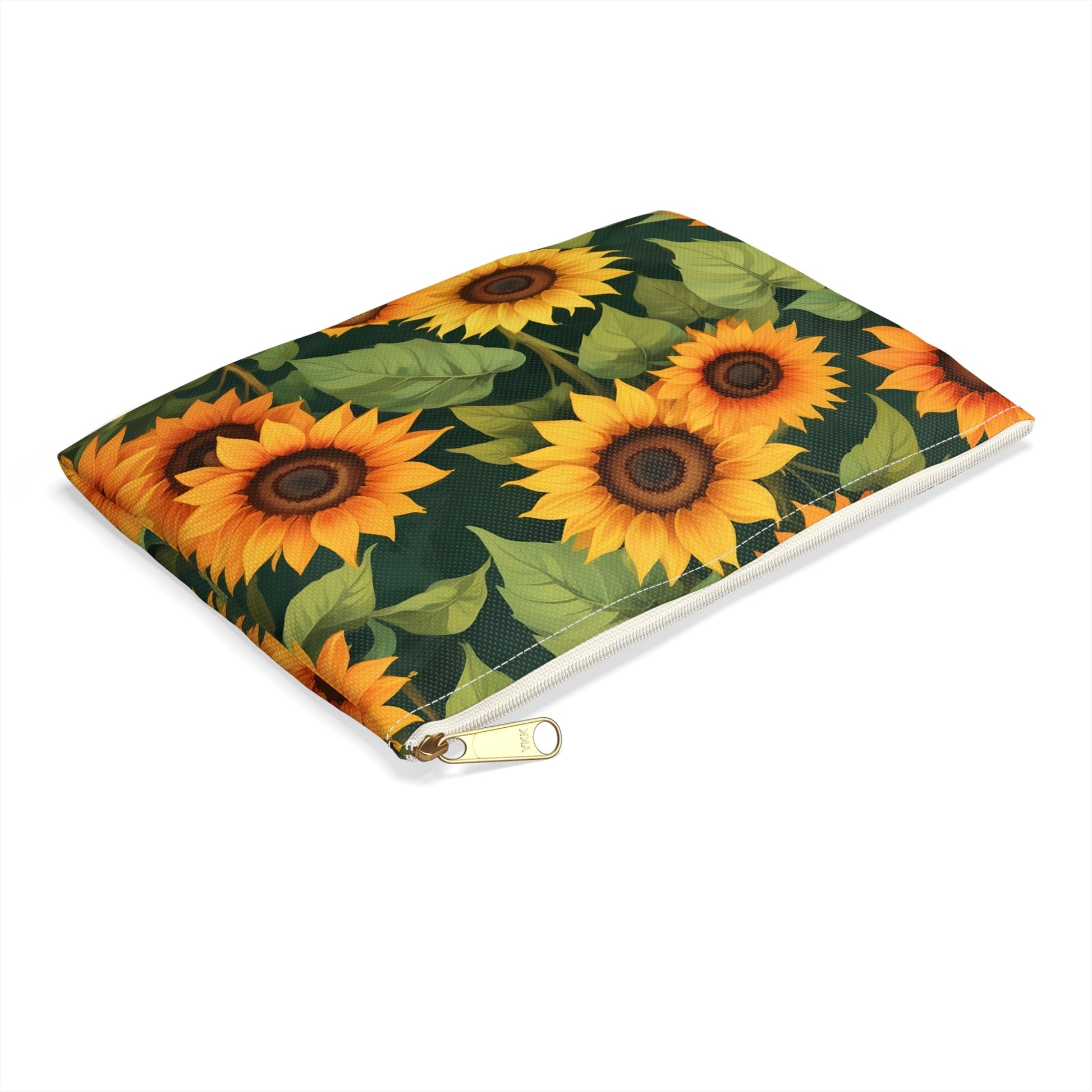 Sunflower Accessory Pouch, Floral Makeup Bag, Botanical Coin Purse, Cute Floral Clutch, Yellow Sunflowers - Victory Thru Vision 