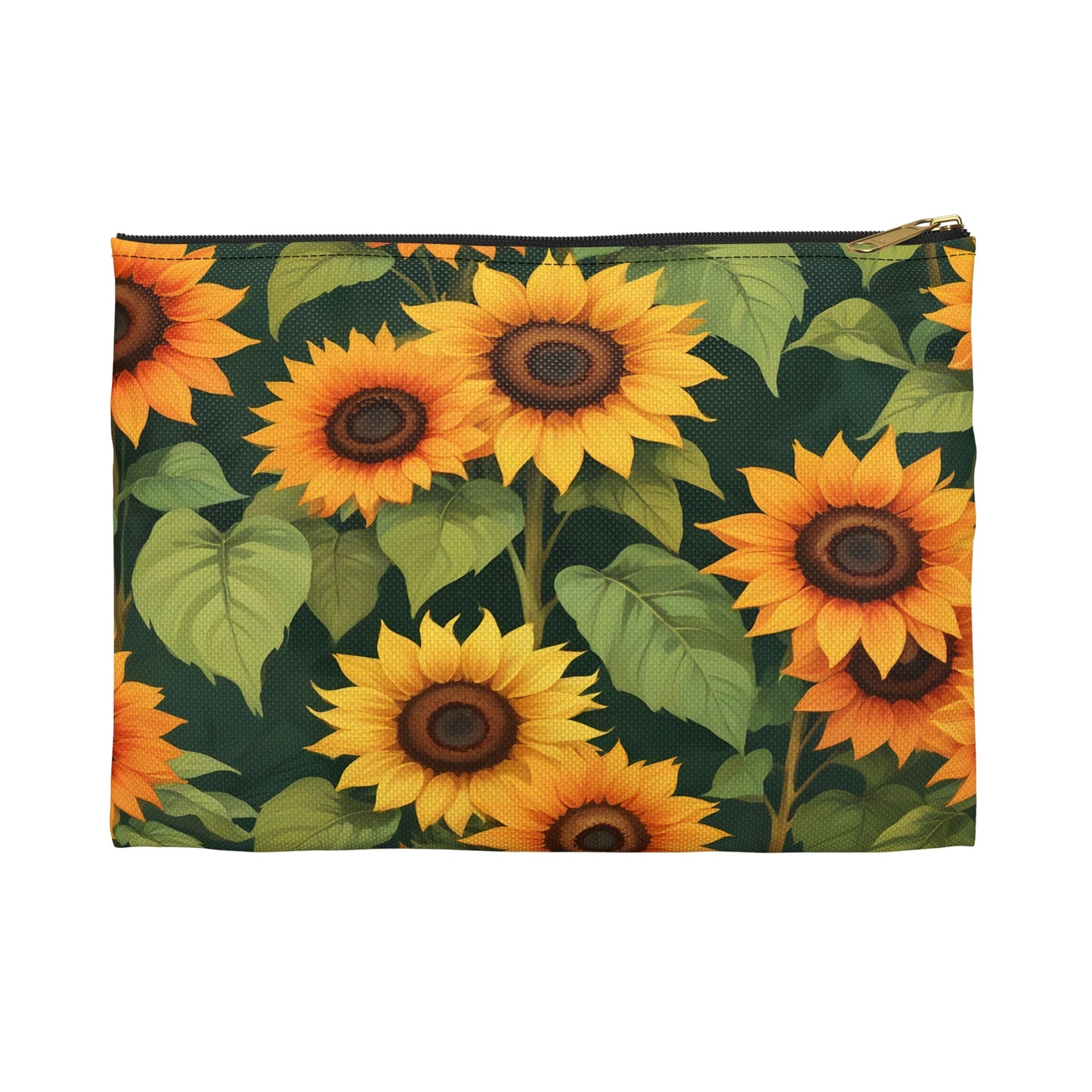 Sunflower Accessory Pouch, Floral Makeup Bag, Botanical Coin Purse, Cute Floral Clutch, Yellow Sunflowers - Victory Thru Vision 