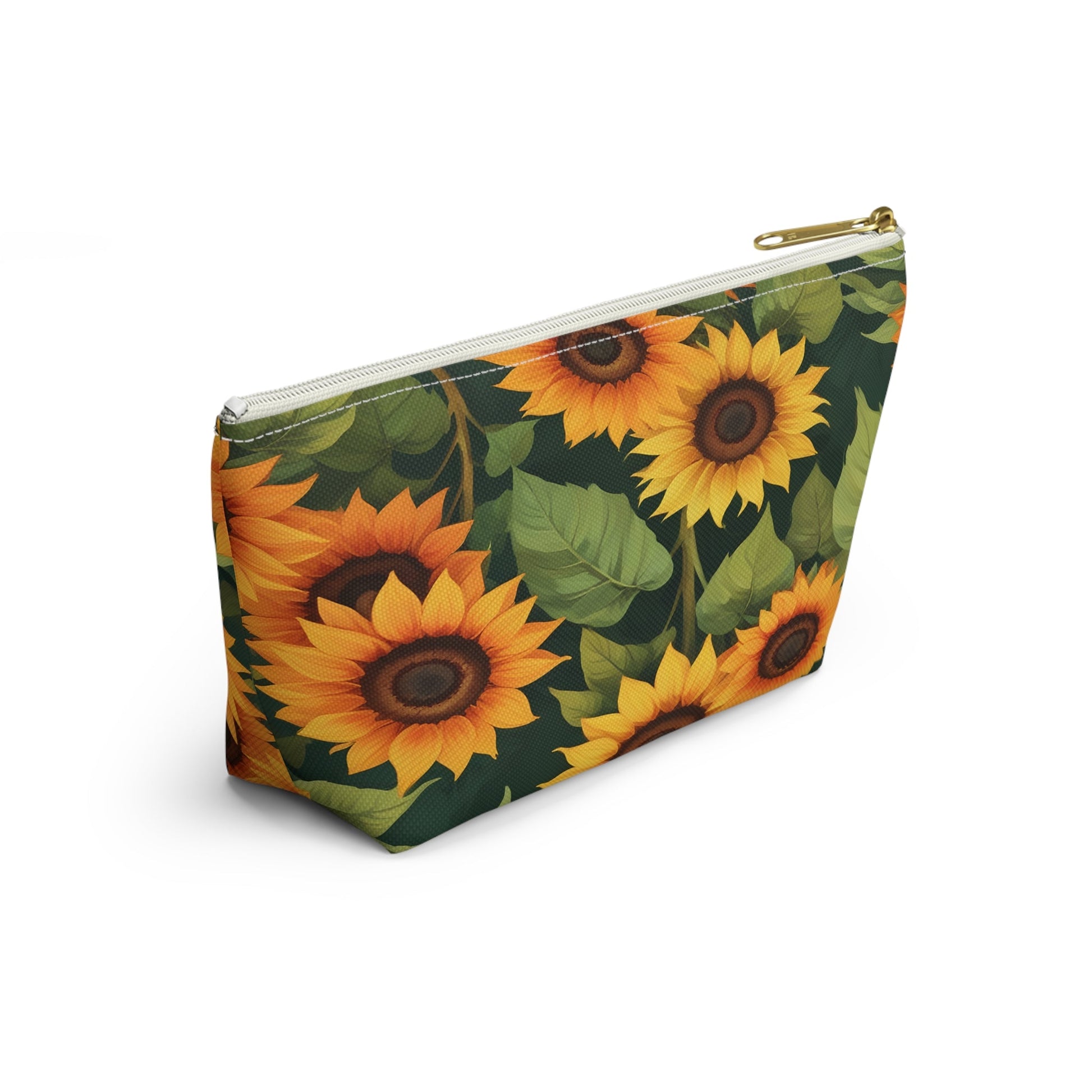 Sunflower Accessory Pouch, Makeup Bag, Floral Print Gift, Botanical Organizer, Zipper Pouch, Gardener's Gift - Victory Thru Vision 