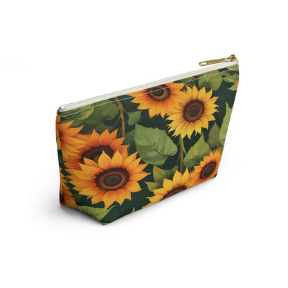 Sunflower Accessory Pouch, Makeup Bag, Floral Print Gift, Botanical Organizer, Zipper Pouch, Gardener's Gift - Victory Thru Vision 
